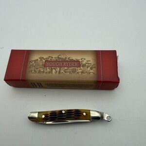 ROUGH RYDER RR183 MINI MUSKRAT Amber Jigged Bone pocket knife  2" closed